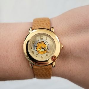 RARE Vintage Stainless Steel Leather Garfield Watch